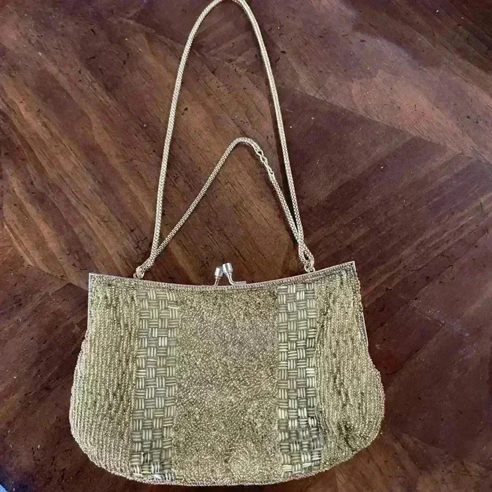 Vintage Gold Beaded purse - made in Hong Kong